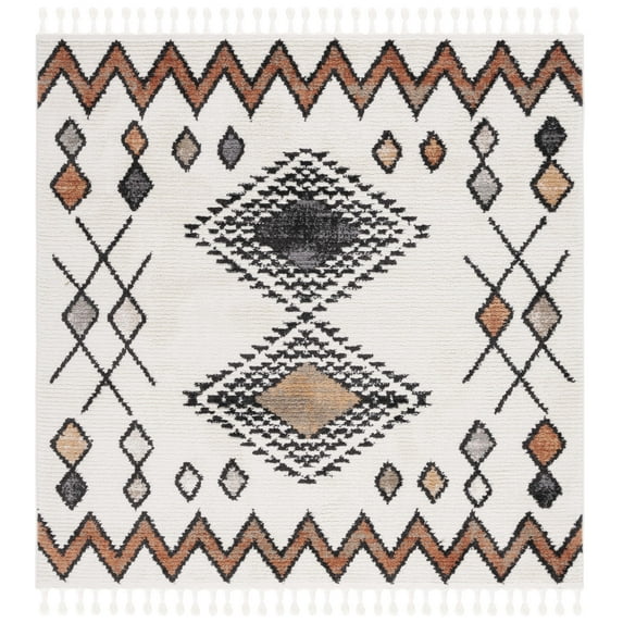 SAFAVIEH Moroccan Tassel Frank Southwestern Area Rug, Ivory/Orange, 6'7" x 6'7" Square