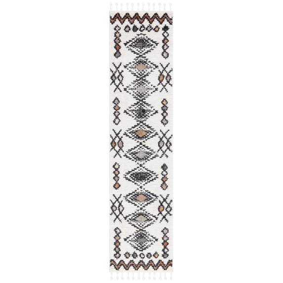 SAFAVIEH Moroccan Tassel Frank Southwestern Runner Rug, Ivory/Orange, 2'2" x 9'