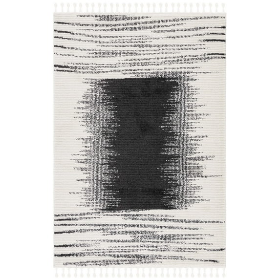 SAFAVIEH Moroccan Tassel Juan Abstract Area Rug, Ivory/Black, 4'5" x 6'5"