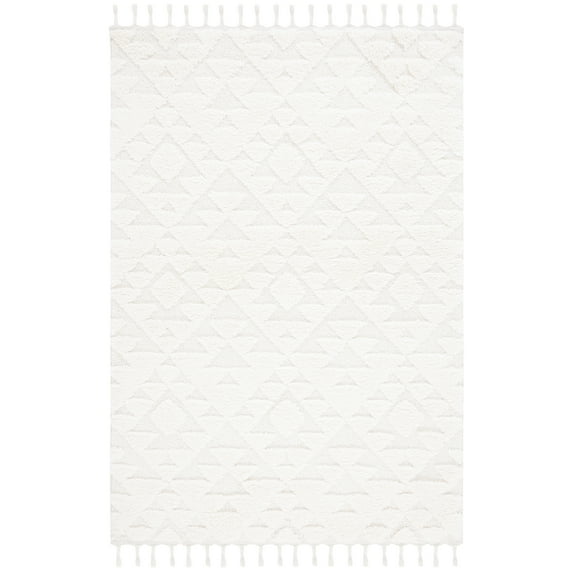 SAFAVIEH Moroccan Tassel Larry Geometric Shag Area Rug, Ivory, 10' x 14'