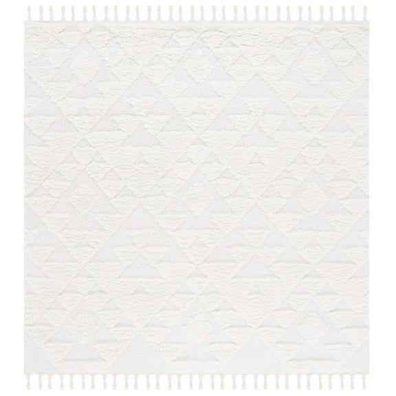 SAFAVIEH Moroccan Tassel Larry Geometric Shag Area Rug, Ivory, 3' x 3' Square