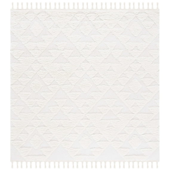 SAFAVIEH Moroccan Tassel Larry Geometric Shag Area Rug, Ivory, 3' x 3' Square