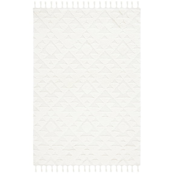 SAFAVIEH Moroccan Tassel Larry Geometric Shag Area Rug, Ivory, 4' x 6'