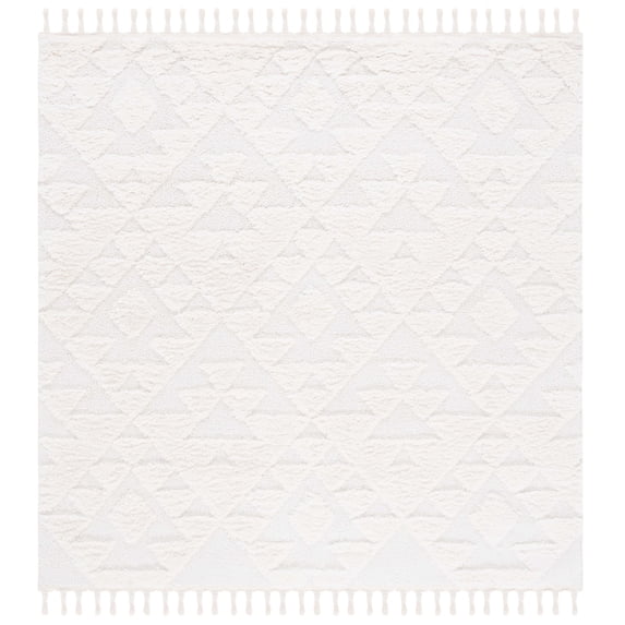 SAFAVIEH Moroccan Tassel Larry Geometric Shag Area Rug, Ivory, 5'3" x 5'3" Square