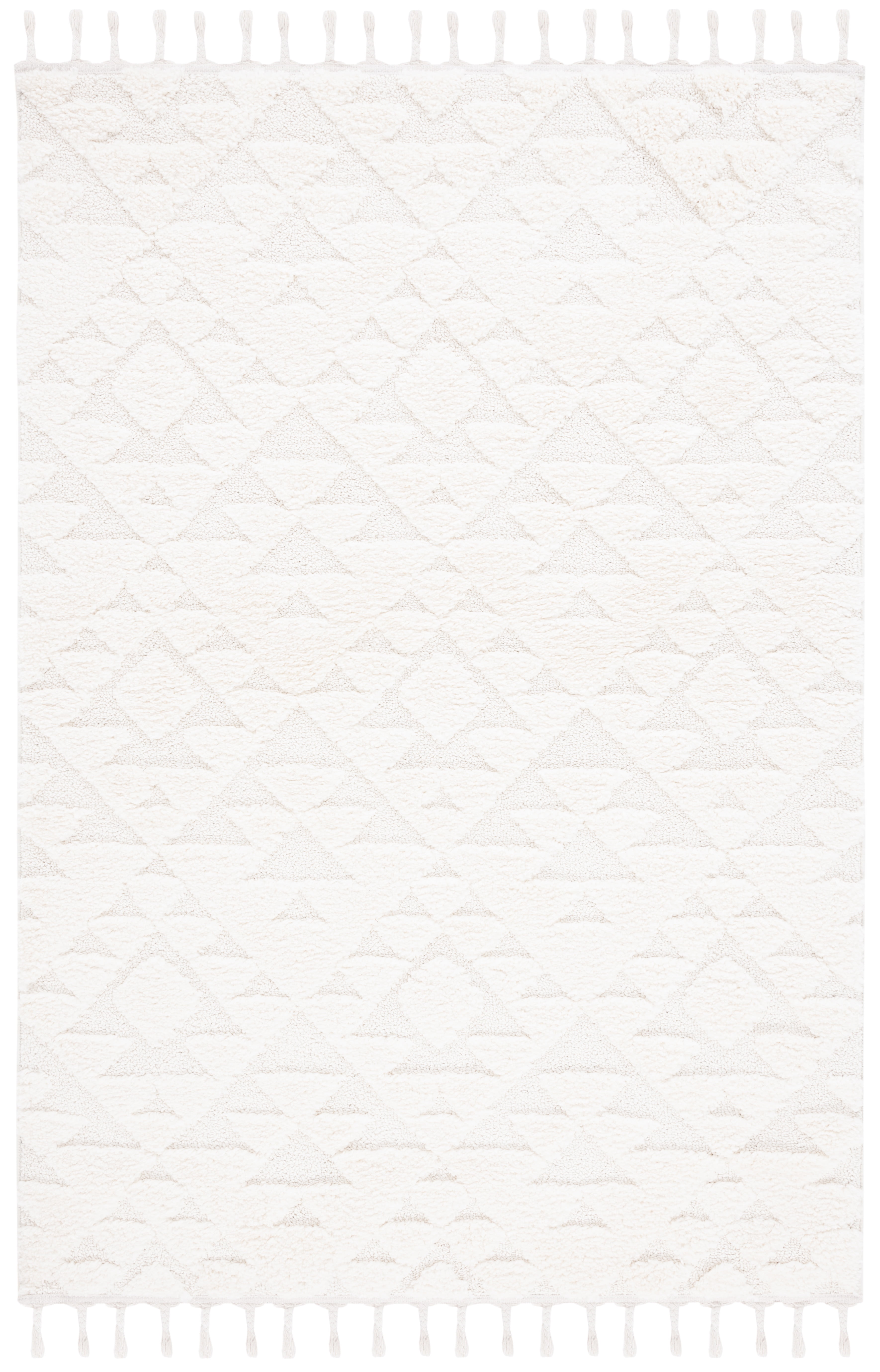 SAFAVIEH Moroccan Tassel Larry Geometric Shag Area Rug, Ivory, 9' x 12'