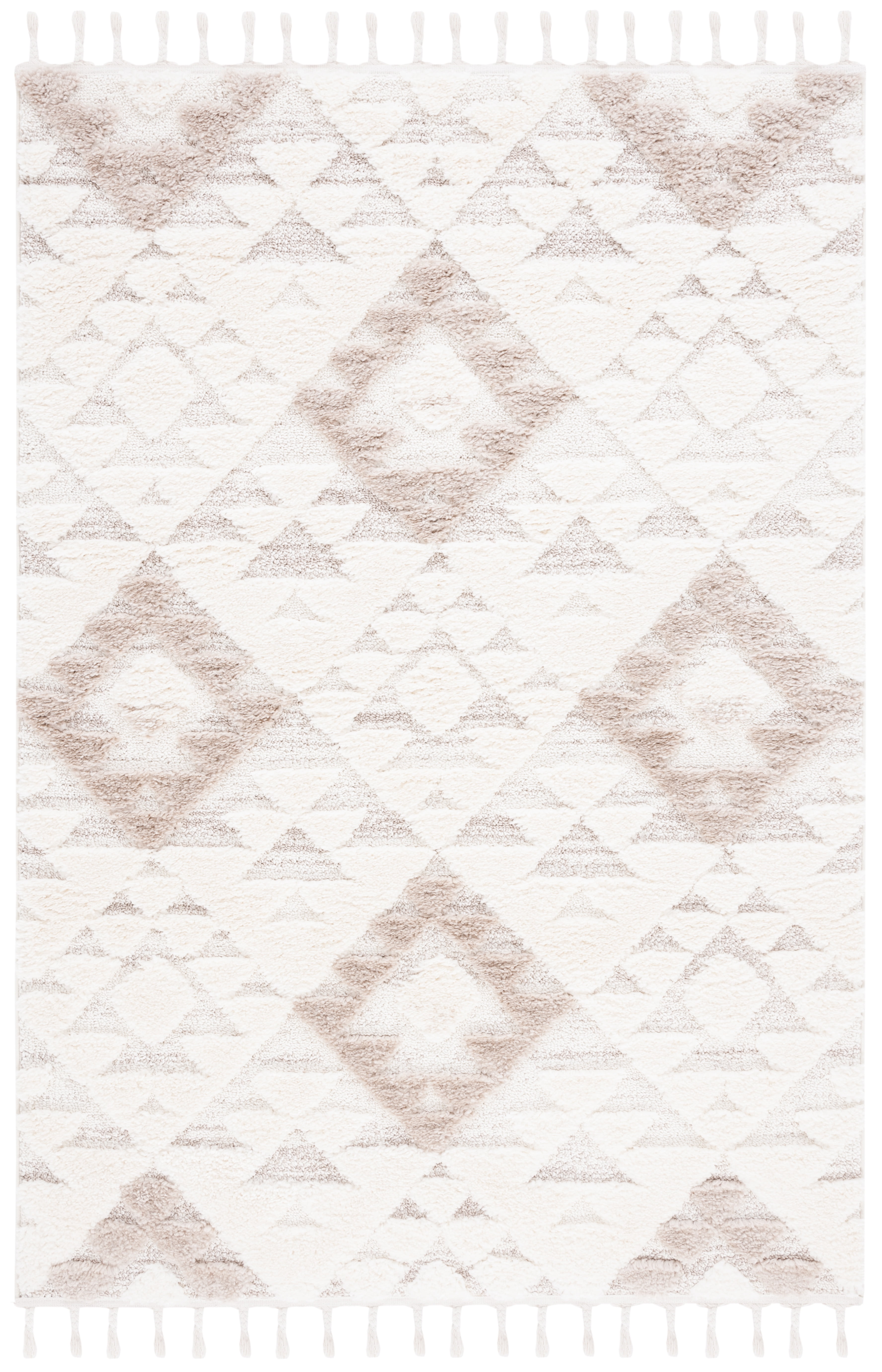 SAFAVIEH Moroccan Tassel Larry Geometric Shag Area Rug, Ivory/Beige, 6'7" x 9'2"