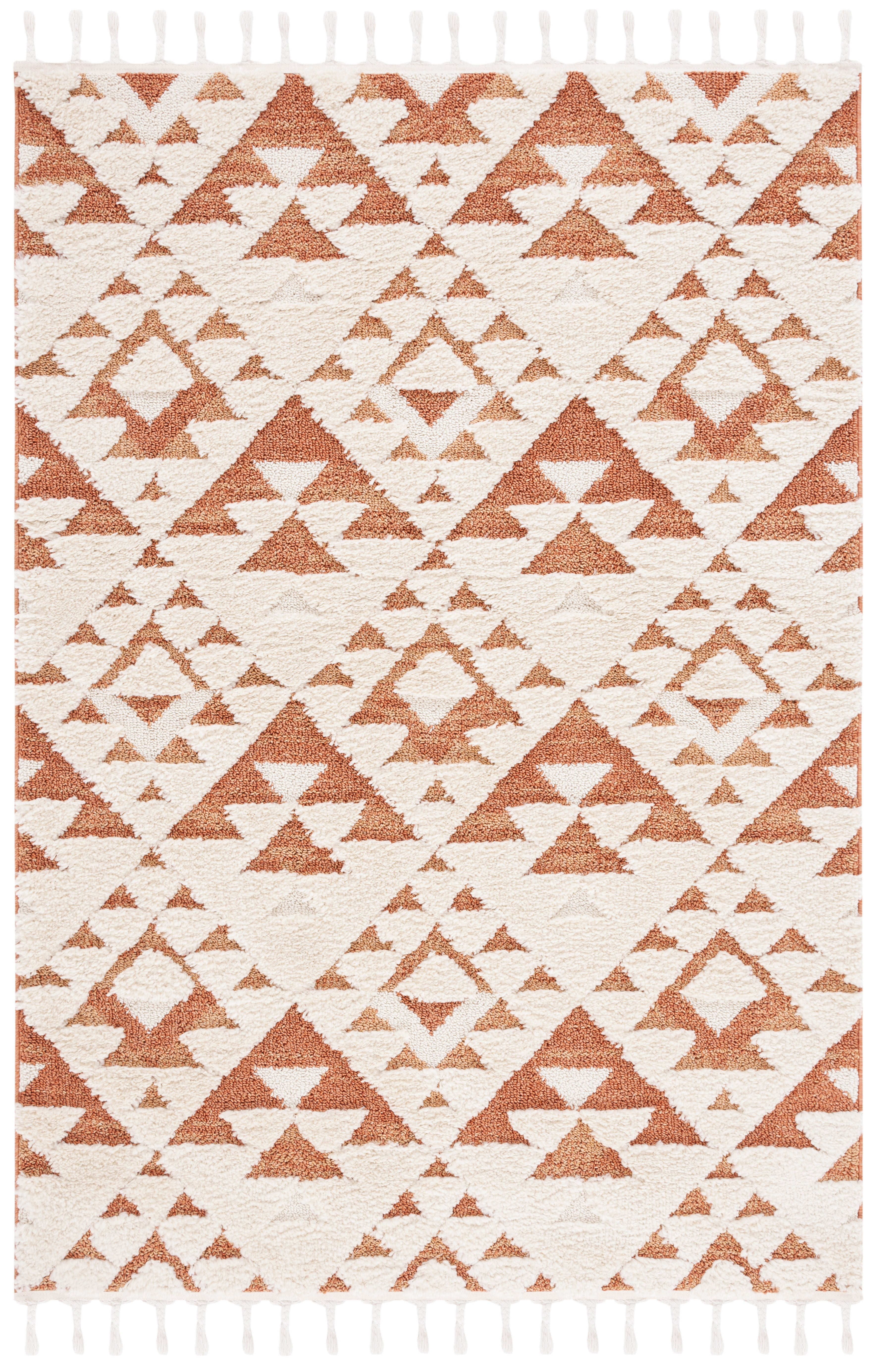 Ivory and Brick Rust Geometric Shag Synthetic Area Rug, 3' x 5'