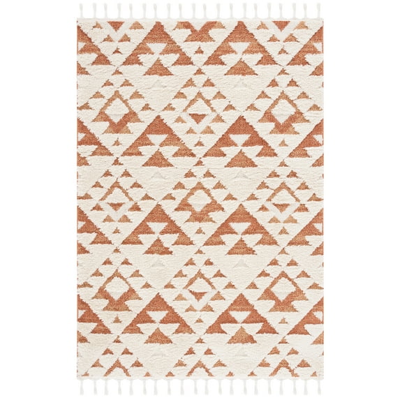 SAFAVIEH Moroccan Tassel Larry Geometric Shag Area Rug, Ivory/Brick Rust, 9' x 12'