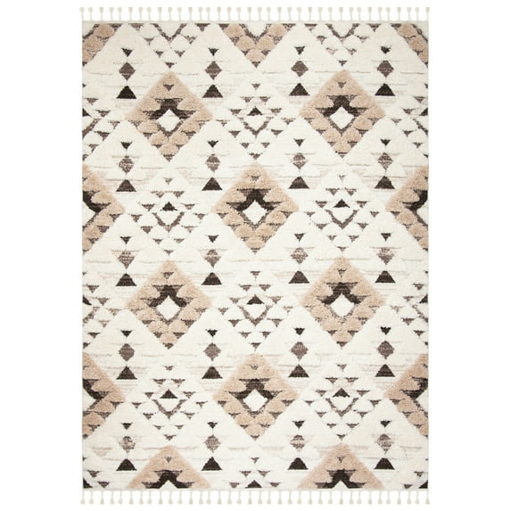 SAFAVIEH Moroccan Tassel Larry Geometric Shag Area Rug, Ivory/Brown, 11' x 15'