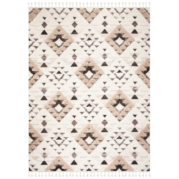 SAFAVIEH Moroccan Tassel Larry Geometric Shag Area Rug, Ivory/Brown, 11' x 15'