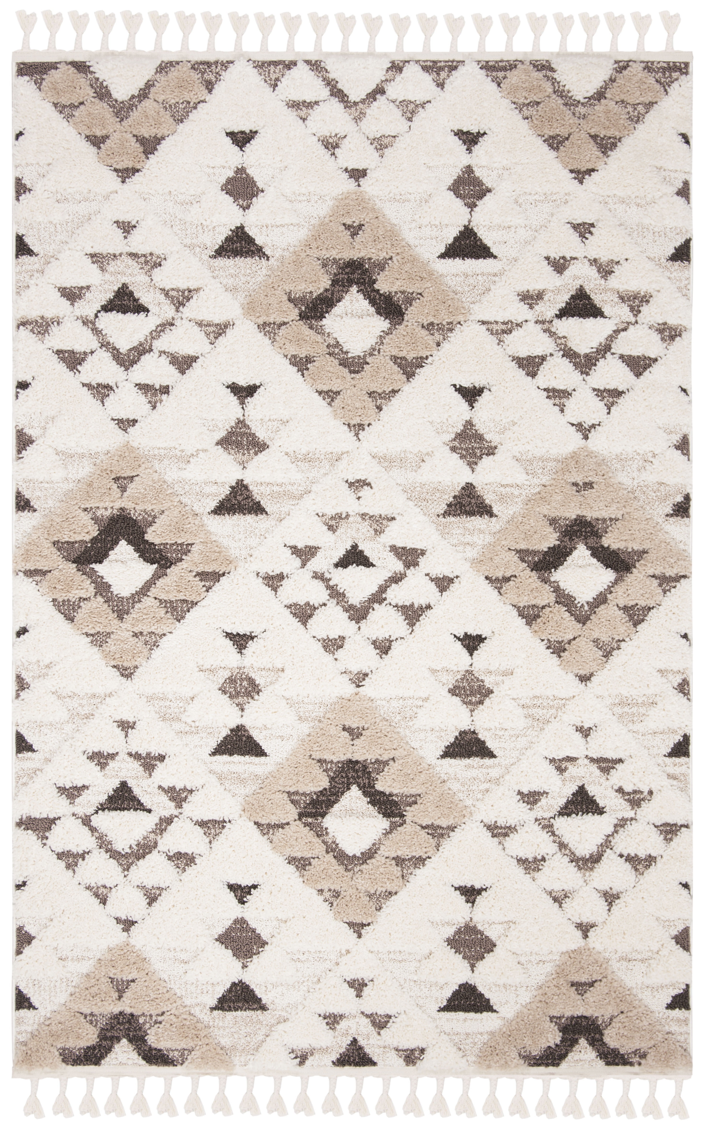 Ivory Diamond Braided Tassel 2'3" x 4' Synthetic Shag Rug