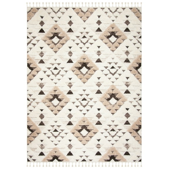 SAFAVIEH Moroccan Tassel Larry Geometric Shag Area Rug, Ivory/Brown, 8' x 10'