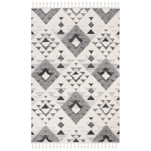 SAFAVIEH Moroccan Tassel Larry Geometric Shag Area Rug, Ivory/Grey, 6' x 8'