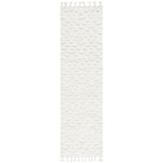 SAFAVIEH Moroccan Tassel Larry Geometric Shag Runner Rug, Ivory, 2'3" x 10'