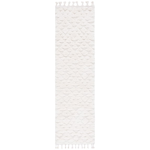 SAFAVIEH Moroccan Tassel Larry Geometric Shag Runner Rug, Ivory, 2'3" x 6'
