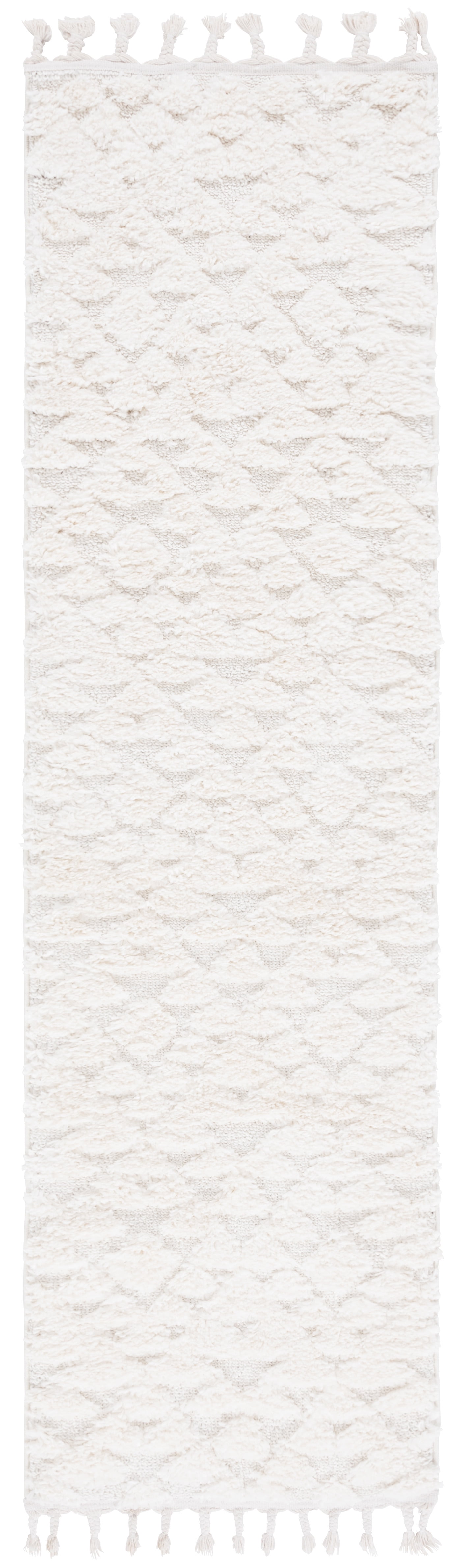 SAFAVIEH Moroccan Tassel Larry Geometric Shag Runner Rug, Ivory, 2'3" x 8'
