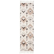 SAFAVIEH Moroccan Tassel Larry Geometric Shag Runner Rug, Ivory/Brown, 2'3" x 22'