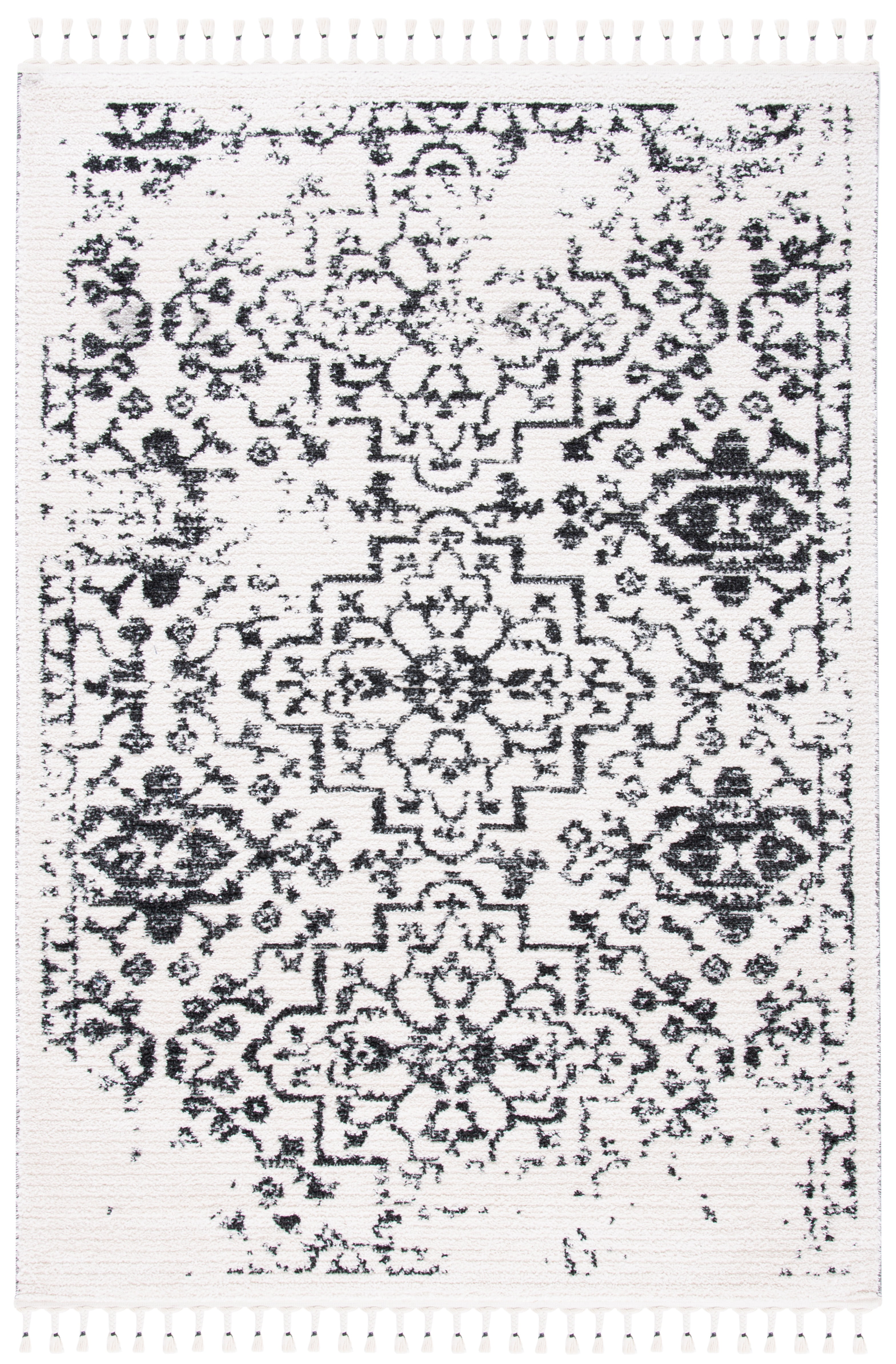Ivory Diamond Braided Shag Rug Handmade Synthetic 5' x 7'