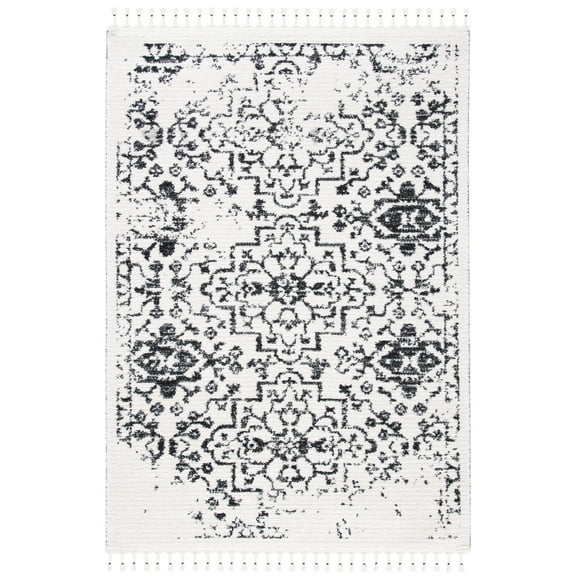 SAFAVIEH Moroccan Tassel Layla Medallion Shag Area Rug, Ivory/Black, 5'5" x 7'7"
