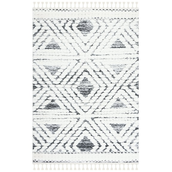 SAFAVIEH Moroccan Tassel Nessa Diamond Shag Area Rug, Ivory/Grey, 4' x 6'