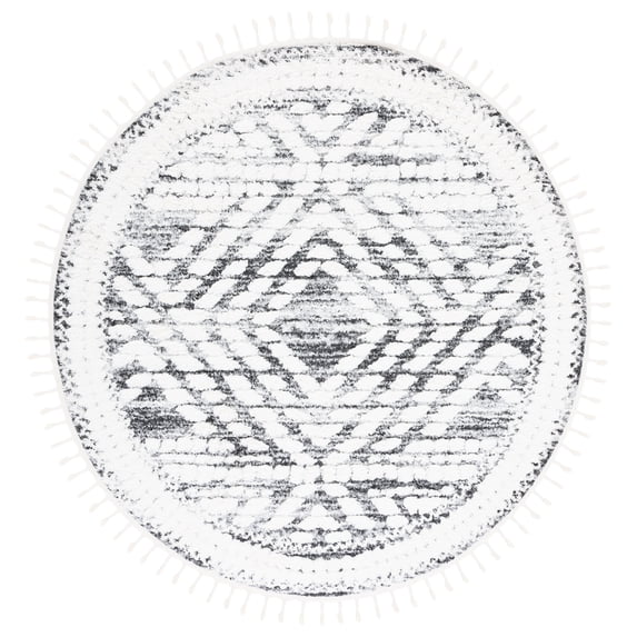 SAFAVIEH Moroccan Tassel Nessa Diamond Shag Area Rug, Ivory/Grey, 6'7" x 6'7" Round