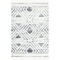 SAFAVIEH Moroccan Tassel Nessa Diamond Shag Area Rug, Ivory/Grey, 8' x 10'