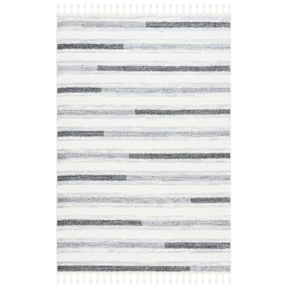SAFAVIEH Moroccan Tassel Owen Striped Shag Area Rug, Ivory/Grey, 8' x 10'