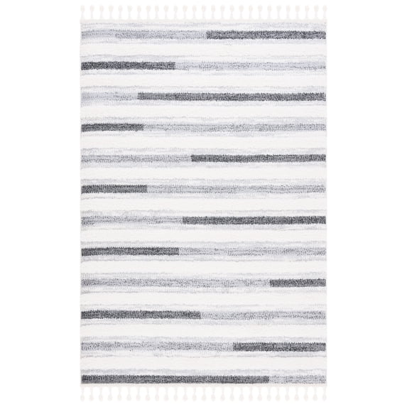 SAFAVIEH Moroccan Tassel Owen Striped Shag Area Rug, Ivory/Grey, 9' x 12'
