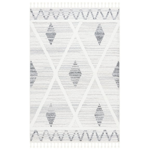 SAFAVIEH Moroccan Tassel Pemala Diamond Shag Area Rug, Beige/Grey, 8' x 10'