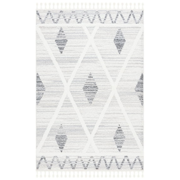 SAFAVIEH Moroccan Tassel Pemala Diamond Shag Area Rug, Beige/Grey, 9' x 12'