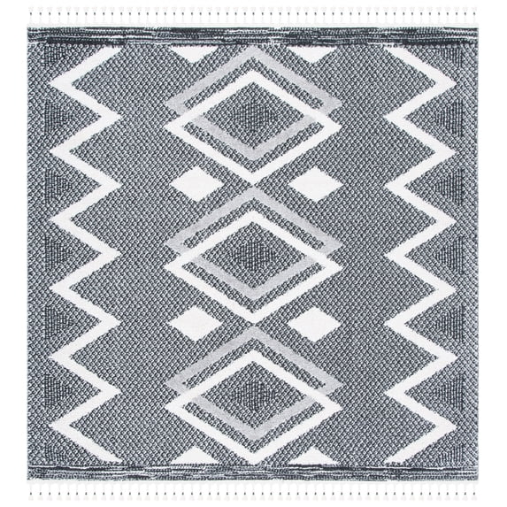SAFAVIEH Moroccan Tassel Reanna Southwestern Shag Area Rug, Ivory/Black, 6'7" x 6'7" Square