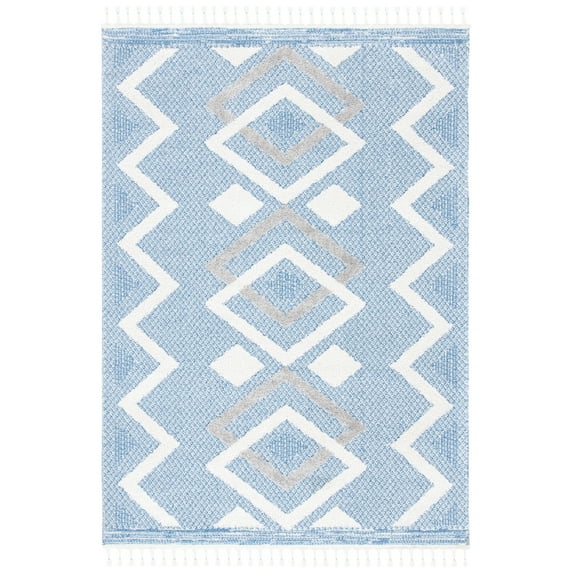 SAFAVIEH Moroccan Tassel Reanna Southwestern Shag Area Rug, Ivory/Light Blue, 9' x 12'