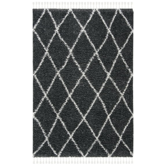 SAFAVIEH Moroccan Tassel Shag Brigham Geometric Area Rug, Grey/Ivory, 5'3" x 7'6"