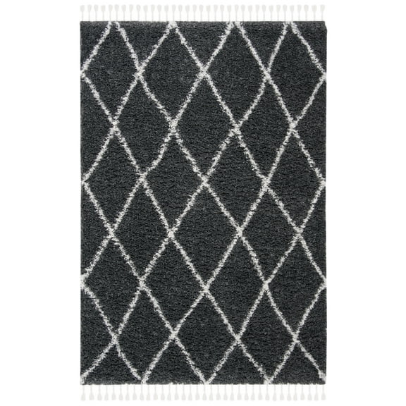 SAFAVIEH Moroccan Tassel Shag Brigham Geometric Area Rug, Grey/Ivory, 5'3" x 7'6"