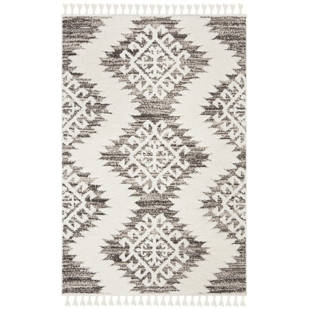 SAFAVIEH Moroccan Tassel Shag Desmond Area Rug, Ivory/Brown, 4' x 6'