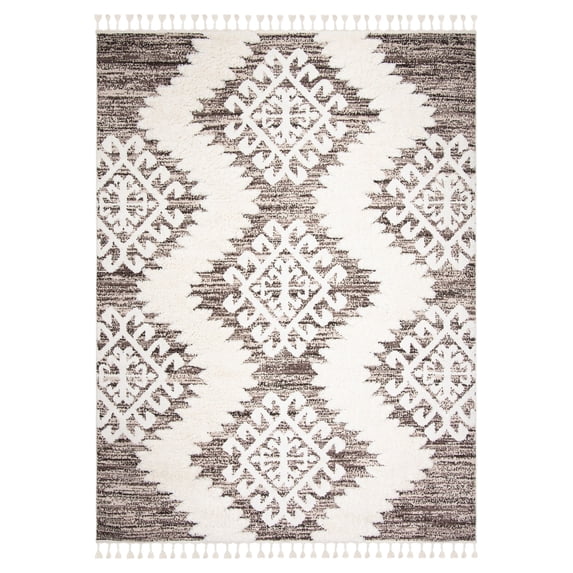 SAFAVIEH Moroccan Tassel Shag Desmond Area Rug, Ivory/Brown, 9' x 12'