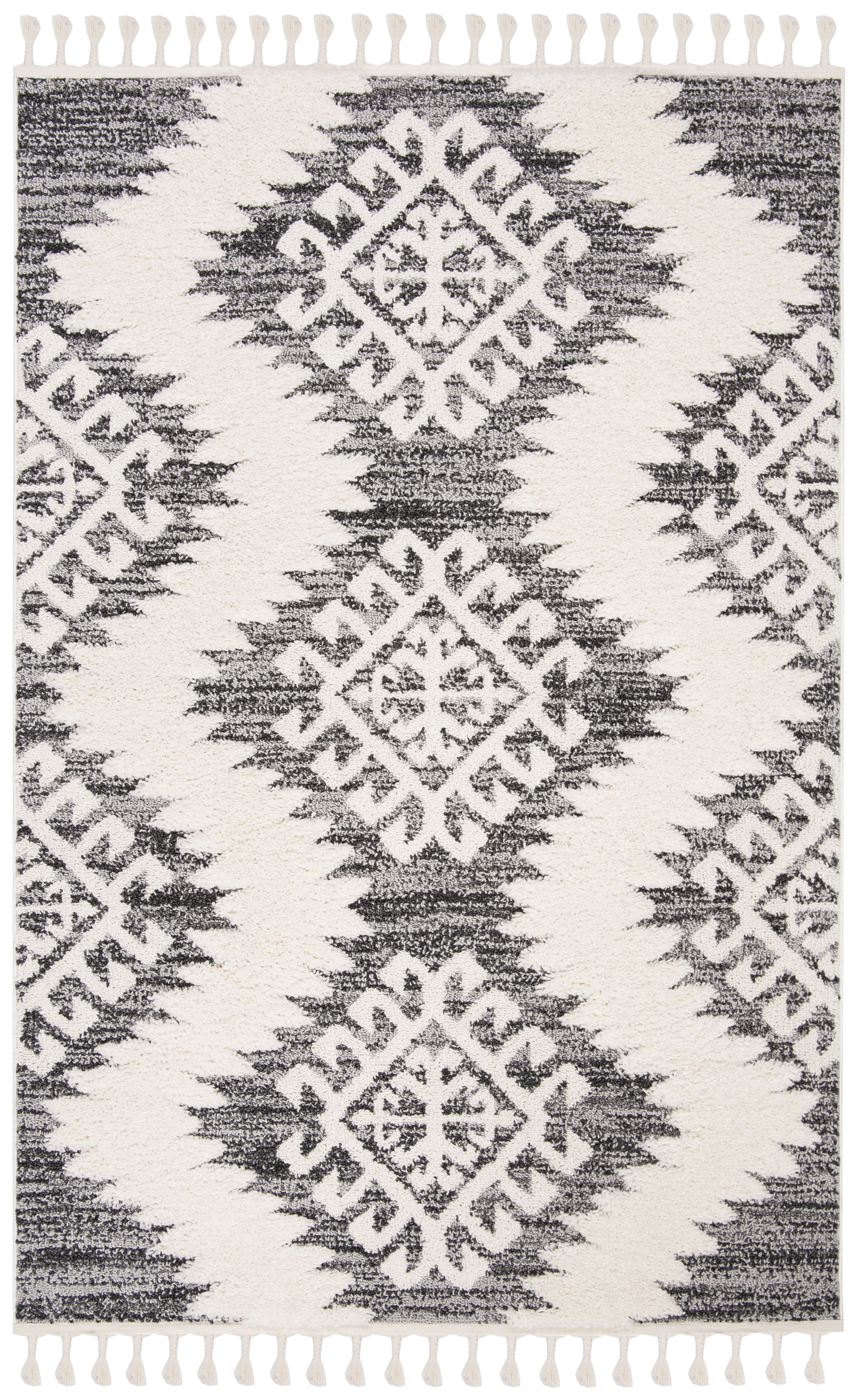 Ivory and Grey Diamond Shag Synthetic Area Rug