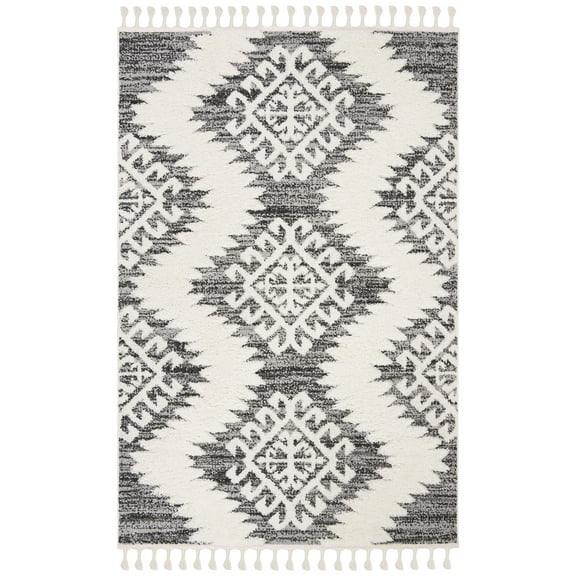 SAFAVIEH Moroccan Tassel Shag Desmond Area Rug, Ivory/Grey, 5'3" x 7'6"