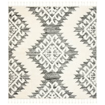 SAFAVIEH Moroccan Tassel Desmond Southwestern Shag Area Rug, Ivory/Grey, 6'7" x 6'7" Square