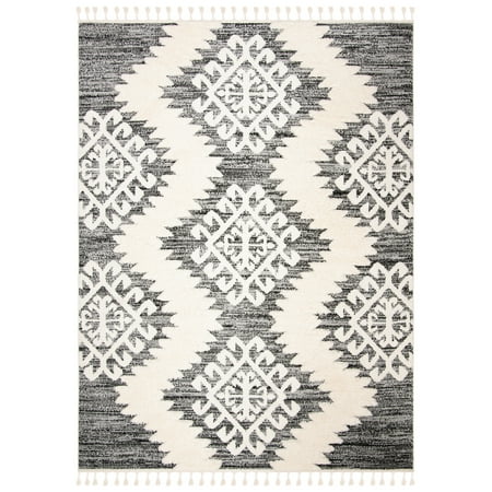 SAFAVIEH Moroccan Tassel Shag Desmond Area Rug, Ivory/Grey, 8' x 10'