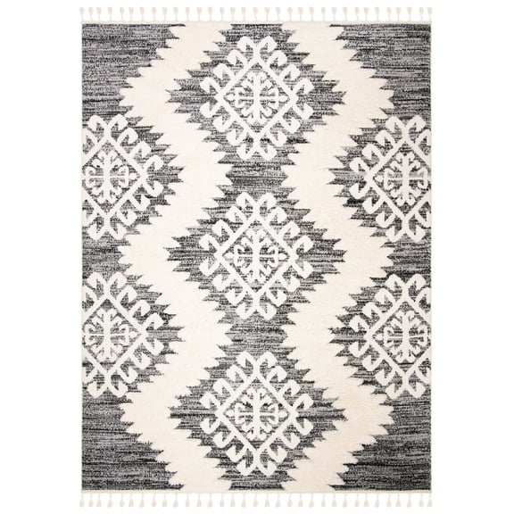 SAFAVIEH Moroccan Tassel Shag Desmond Area Rug, Ivory/Grey, 8' x 10'