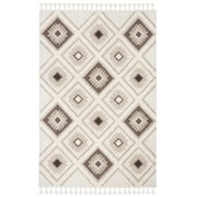 SAFAVIEH Moroccan Tassel Shag Elsie Moroccan Geometric Area Rug, Ivory/Brown, 5'3" x 7'6"