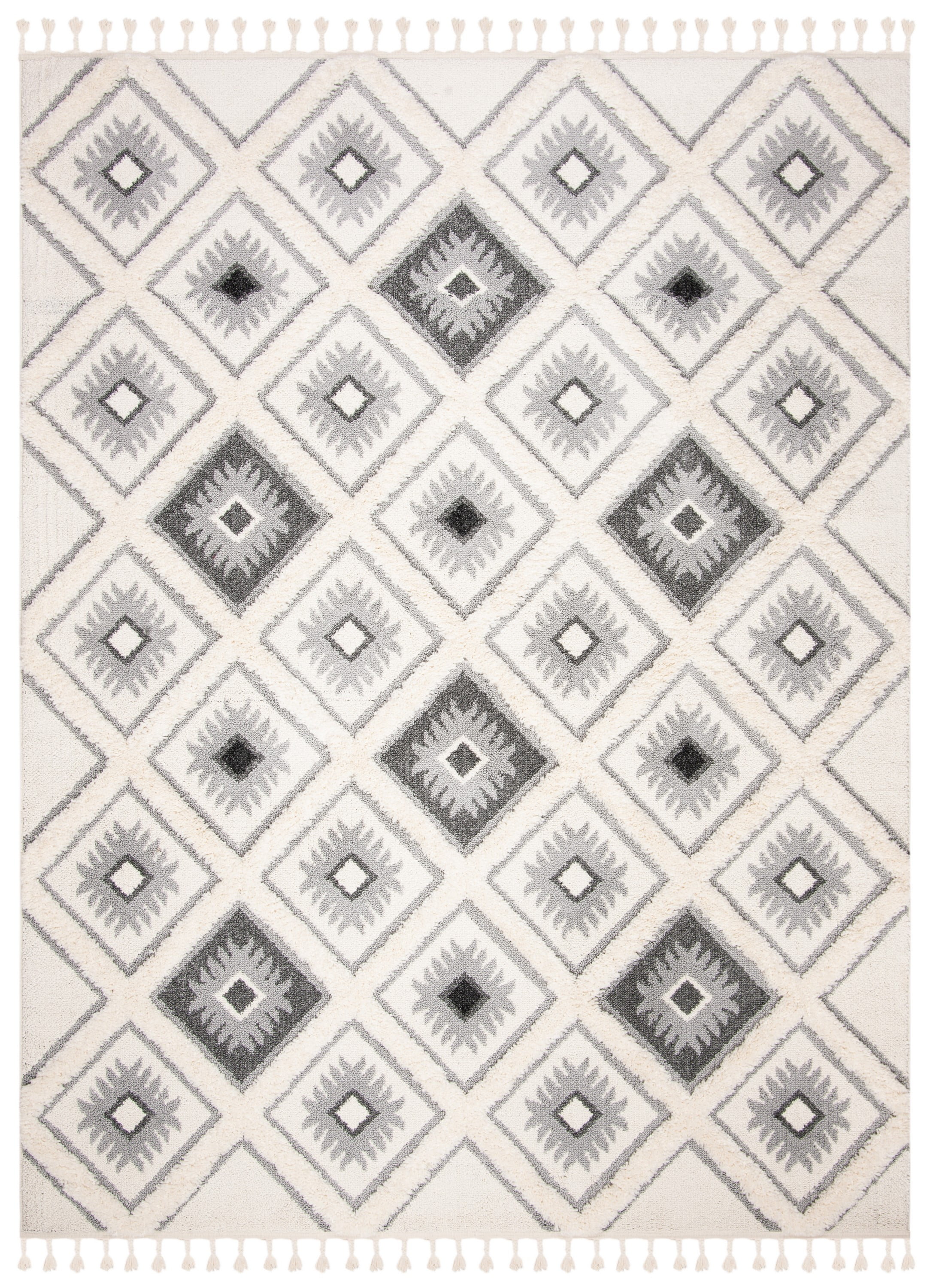 Ivory and Grey Diamond Shag 8' x 10' Area Rug