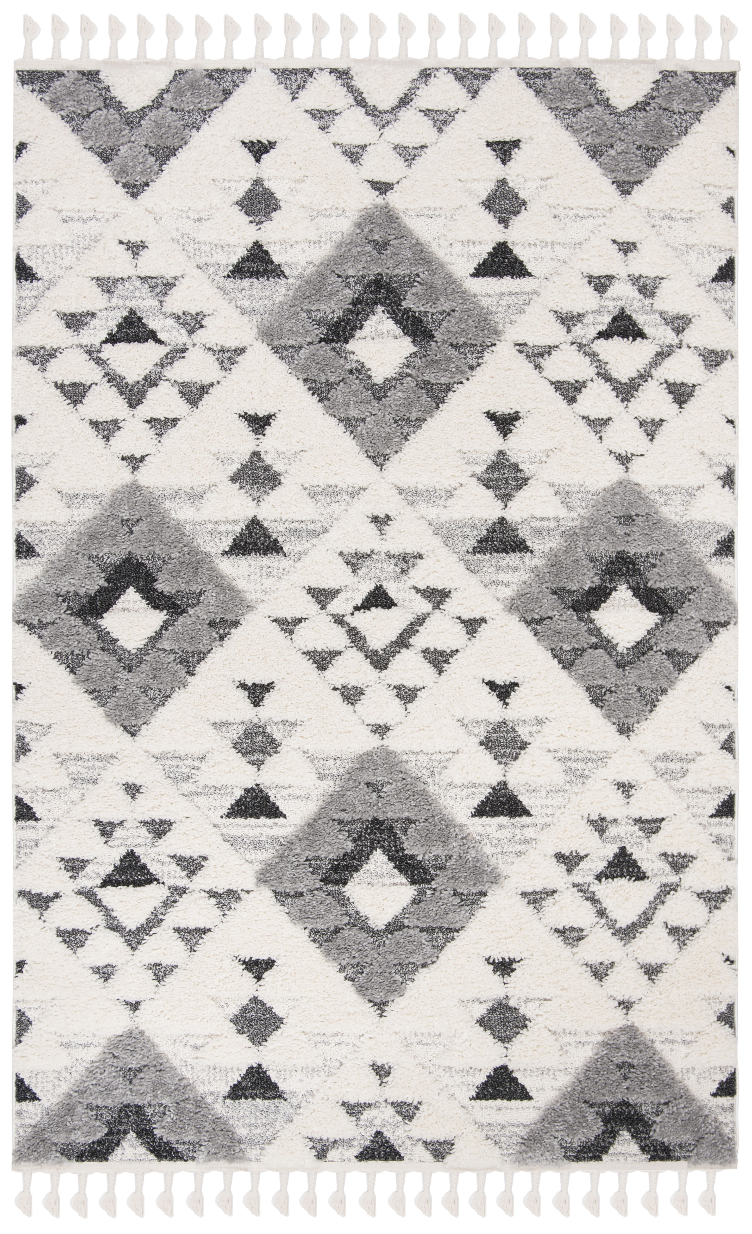 Ivory/Grey Diamond Braided Shag Area Rug 5'3" x 7'6"