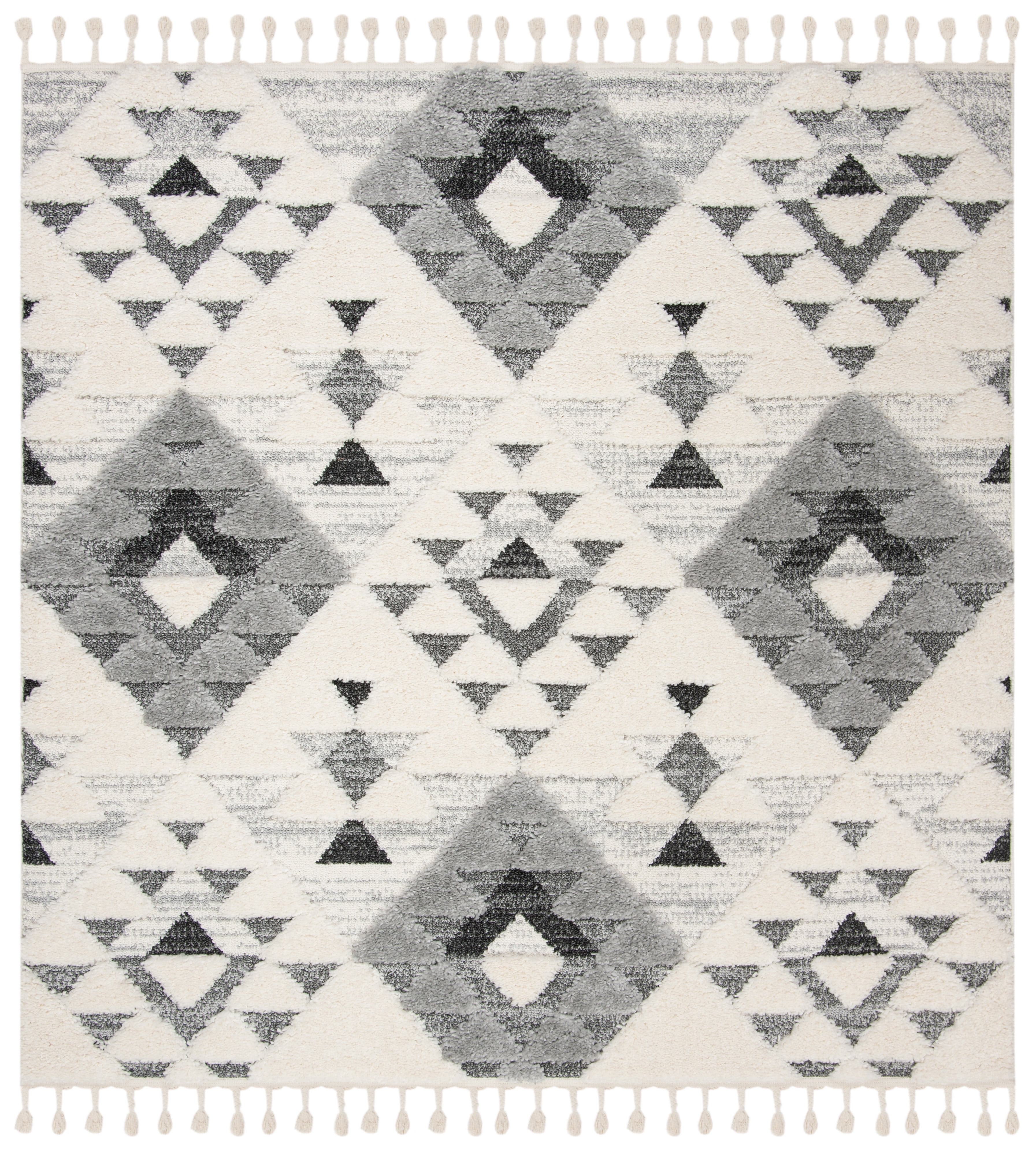 Ivory Square Braided Edge Shag Rug - Synthetic & Stain-Resistant