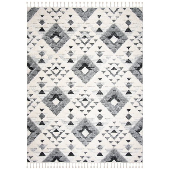 SAFAVIEH Moroccan Tassel Shag Larry Moroccan Geometric Area Rug, Ivory/Grey, 8' x 10'
