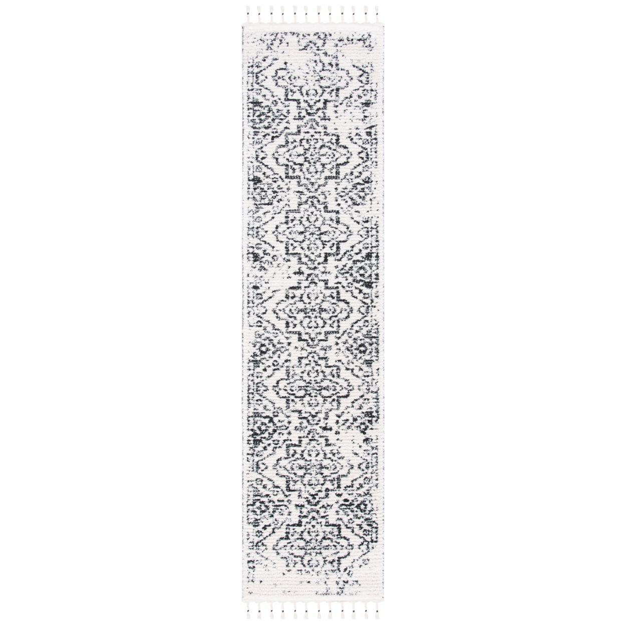 Ivory Diamond Braided Edge Shag Rug with Synthetic Fibers - 2' 2" x 9'