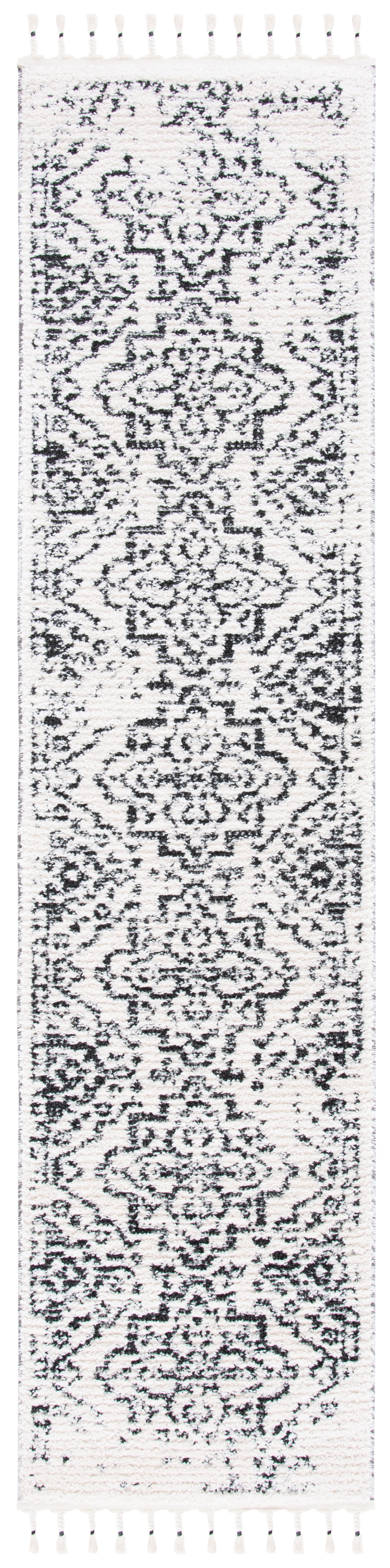Ivory Diamond Braided Edge Shag Rug with Synthetic Fibers - 2' 2" x 9'