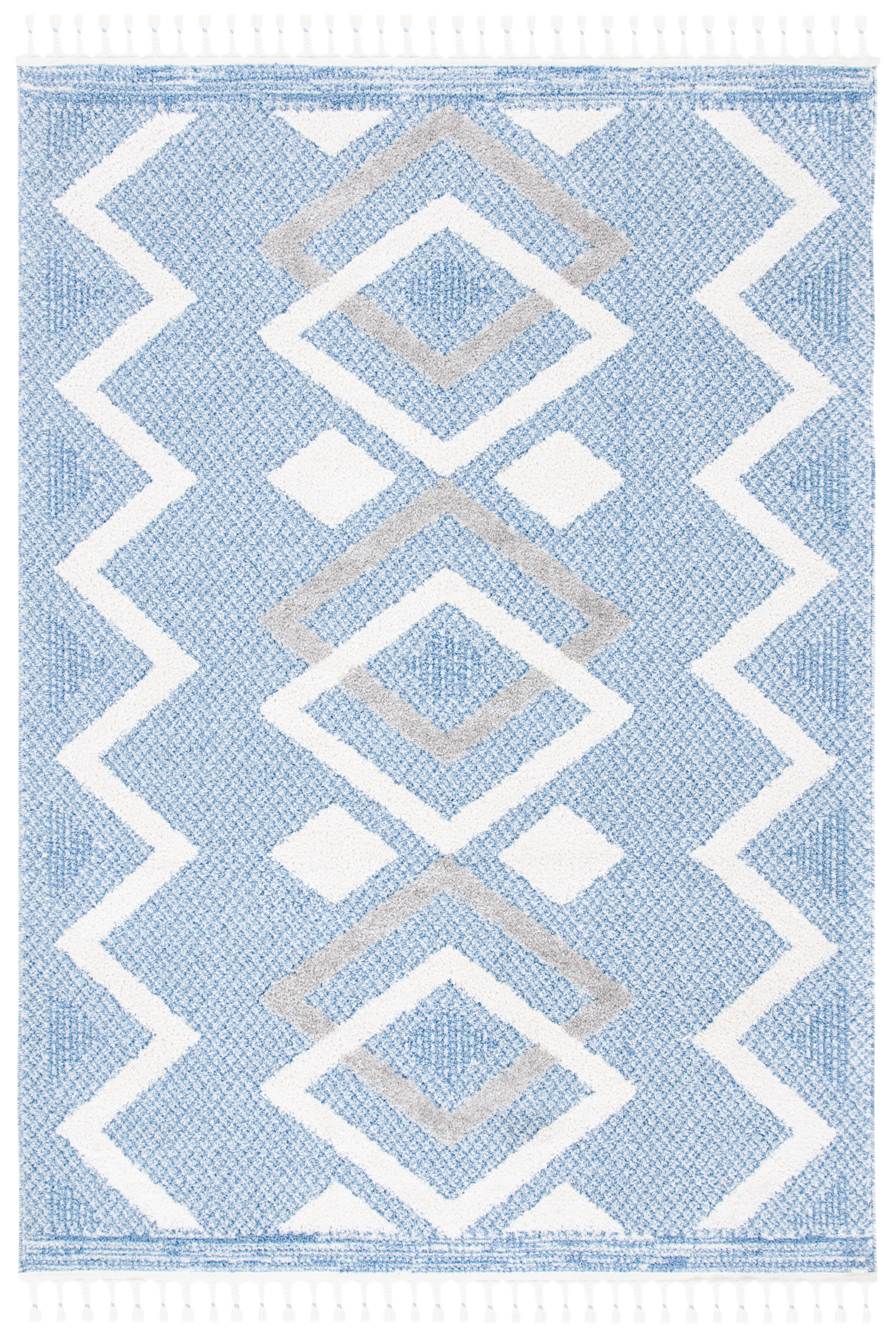 Ivory and Light Blue 8' x 10' Braided Shag Rug