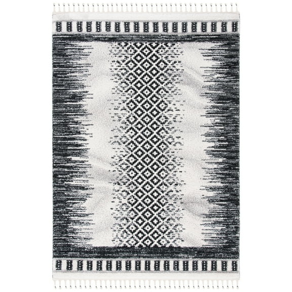 SAFAVIEH Moroccan Tassel Willard Wavy Striped Shag Area Rug, Ivory/Black, 9' x 12'